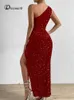 Thringmecb واحد كتف maxi long long requin requin backless exevel vesived party vestidos slim ruched summer dress 240323