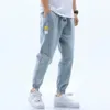 2022 Summer Men's Jeans Jogger Thin Harem Pants Cott Banded Pant Korea Style Light Blue Hip Hop Beam Feet Casual Trousers Male T9cg#