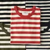 Retro Short Sleeved Ameka American Casual Crewneck Cott Striped T-shirt Men's Leggings X0TQ#