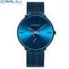 Crrju moda niebieska mężczyzna ogląda najlepszą luksusową markę minimalistyczną ultra-cienką kwarcową zegarek swobodny wodoodporny zegar Relogio Masculino x0625191l