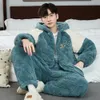 fi Plaid Zipper Hooded Sleepwear 3-Layer Super Thicken Coral Fleece Men's Winter Pajamas Warm Soft Slee pijama hombre V3qu#