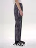 miyake Pleated High Waist Striped Pants Printed Elastic Straight Sleeve Men's Casual Pants Fi Men Clothing Streetwear m3cK#