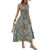 Vestidos casuales Mujeres vestido impreso elegante verano bohemio con cuello en V midi para la playa de vacaciones de impresión colorida con elástico apretado