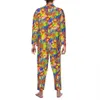 FR Power Pyjama Ensembles Automne Rainbow Imprimer Belle Sommeil Nuit Couple 2 Pièces Casual Surdimensionné Costume À La Maison Cadeau D'anniversaire G92A #