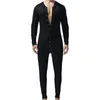 Manlig rumpa jumpsuit vårtävd Soild LG Sleeve Jumpsuits Sleepwear för Slee Home Clothes Camice Da Notte Uomo X1ov#