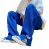 Hommes High Street Pantalons de survêtement Fi Lâche Casual Fente latérale Pantalon droit Vintage Bleu Jacquard Casual Bas Vêtements masculins v0a2 #