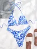 Mulheres Swimwear Tie-Dye Impressão Abstrata Conjuntos de Biquíni Mulheres Push Up Halter Bra Cintura Baixa Tanga Duas Peças Terno Feminino Brasileiro