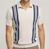 mens Short Sleeve Golf Polo Shirt Color Block Lapel Collar Knit T-Shirts Striped Sweater Short Sleeve Slim Fit Casual Polo Shirt G2Hs#