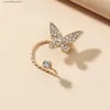 Ear Cuff Ear Cuff 1 estilo romántico mariposa de oro pendiente de diamantes de imitación pendiente de clip para mujer moda personalizada y pendientes románticos Y240326