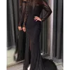 Ärmel Schwarz Meerjungfrau Kleid Lange Abend Für Frauen Party Formale Kleider Sier Bead Split Dubai Hochzeit Prom Kleider Ss113 mal es