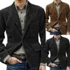 Mens Autumn and Winter Retro Polyester Ultra-Thin Button Set Jacket Business Jacka Casual Fashion Solid Color Set 240326