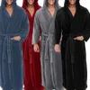 mens Bathrobe Winter Warm Flannel Robe Lg Sleeve Plush Shawl Bath Robe home Lounge Male Sleepwear Nightgown Gown Home Clothes c8Kk#