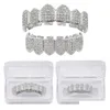 Grillz Dental Grills Hip Hop Iced Out CZ Mund Zähne Kappen Oben Unten Grill Set Männer Frauen Vampire Drop Lieferung schmuck Körper Ot1Xh