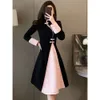 New Improved Cheongsam for Women in 2024, New Spring Elegant Chinese Style Color Blocking Buckle Small Black Dress