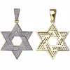 Pendant Necklaces Hip Hop Bling Out Full Rhinestone Gold Color Stainless Steel Hexagram Jewish Star Of David Pendants Men Jewelry