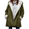 Women's Jackets Women Coat Trendy Female Fleece Lined Single Breasted Hood Jacket For Daily Wear Fuzzy