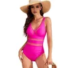 Women's Swimwear S-shaped swimsuit fashionable womens mesh patchwork integrated swimsuit deep V-neck beach suit abdominal control high S-shaped waist 24326