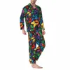 kleurrijke vlinder pyjama set vintage dier kawaii nachtkleding man Lg-mouw vintage vrije tijd tweedelige nachtkleding groot formaat 2XL z9F4#