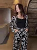 Women's Two Piece Pants Fashion Printed Shirts Trousers Women Sets Long Sleeve Button Wide-leg Female Outfit High Waist 2 Lady