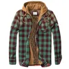 men's Quilted Lined Butt Down Plaid Shirt Add Veet To Keep Warm Jacket With Hood F23y#