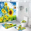 Shower Curtains Sunflower Yellow Petal Curtain Set Non-slip Toilet Mat Home Decoration