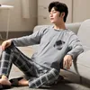 Volledige pure cott pyjama mannen lg mouw pijama set voor mannelijke L-4XL slaap kleding casual nachtjapon nachtkleding man pyjama pak z0te #