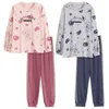 Frühling Neue Pyjamas Frauen LG Ärmeln Hosen Nachtwäsche Set Nette Pullover Student Paar Loungewear Rundhals Männer Homewear r8h1 #