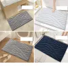 Mats Solid Color Stripes Flocked Bathroom Super Absorbent Water Floor Mat Home Thicken Antislip Bath Rug Easy To Clean Bathroom Rugs