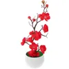 Decorative Flowers Artificial Potted Plant Living Room Decor Fake Plants Ornament Red Faux Plum Arrangement