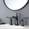 Robinets de lavabo de salle de bains Bronze huilé Robinet en laiton de qualité supérieure 3 trous 2 poignées ORB Robinet mitigeur de lavabo d'eau froide Bain artistique