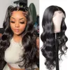 Urno Ble Body Wave humano pre arrancado con pelo de bebé 180% densidad 13x4 HD transparente encaje frente pelucas para mujeres pelucas negras naturales (26 pulgadas)