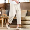 mens Cott And Linen Solid Color Casual Pants Japanese Linen Sports Slim Pants Feet Loose Trousers For Male Pantal Homme R5nW#