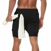 Heren joggingshorts Sport 2In1 Dubbeldeks sneldrogende korte broek Zomer gym Fitn hardloopshorts Training Workout Sportkleding L2Lj #