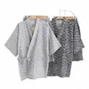 Männer japanischen Stil Kimo Streifen Pyjamas Set Sommer Kurzarm Yukata Tops Robe Shorts Hosen Bademäntel Nachtwäsche Anzug Homewear l4pN #