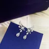 Boucles d'oreilles pendantes personnalisées en or blanc massif 18K, goutte d'eau pour femmes, fleur d'eau, fête d'anniversaire, fiançailles, diamant Moissanite