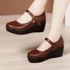 Robe chaussures en cuir véritable femmes plate-forme pompes femmes compensées noir dame décontracté chaussure à talons hauts grande taille 32-43