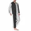 pyjamas män retro två te sömn sömnkläder svart och vit fläckig 2-stycken casual pyjamas uppsättningar lg-leve överdimensionerad hemdräkt 24se#