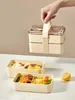 WORTHBUY Magnetron Bento Box Met Servies Draagbare Dubbellaags Lunch Lekvrije Verdeeld Voedsel Containers Voor Student Volwassen 240312