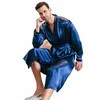 Pyjama pour hommes printemps et automne style mince pyjama surdimensionné pyjamas à manches LG peignoirs en soie glacée vêtements de maison été T78H #