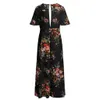 Floral impresso manga curta boho maxi vestido vintage verão plus size vestidos para mulheres 5xl elegante decote em v vestidos de verão 240311