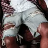 Homens de verão Fi Hiphop Buraco Denim Shorts Borda Áspera Beggars Capris Homens Jeans Calças Curtas e7pE #