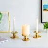 Candle Holders 1pc Classic Simple Stand Golden Geometric Round Holder Home European Style Iron Art Candlestick Showcase Decor