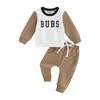 Conjuntos de roupas infantis da criança do bebê meninos camisas de manga longa carta impressão pullovers com calças de cor sólida outono inverno conjunto
