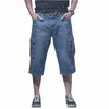 Short en jean cargo décontracté pour hommes Vêtements de travail d'été Jeans courts avec plusieurs poches Mer Bleu Coupe ample Bas courts w52W #