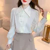 Blusas femininas camisas chiffon camisa sólida primavera/verão solto estilo chinês roupas de moda mangas compridas mulheres topos ycmyunyan gota de otnbl