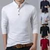 T-shirt da uomo Polo da uomo Autunno Casual Elegante Lavoro Tinta unita Manica lunga Colletto alla coreana Base T-shirt Bottoni Felpa 4XL