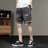 Men's Loose Five-piece Shorts Trousers Casual Elastic Waist Hole Stretch Korean Fi Denim Short Pants H4vs#