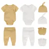 Clothing Sets Unisex 8 Pieces Born Bodysuits Pants Hats Gloves Cotton Baby Girl Clothes Short Sleeve Boy Solid Color