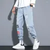 Mäns jeansbyxor last Blue Man Cowboy Pants beskurna sommaren 2024 mode mjuk koreansk höst i denim baggy trend