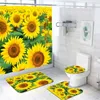 Shower Curtains Sunflower Yellow Petal Curtain Set Non-slip Toilet Mat Home Decoration